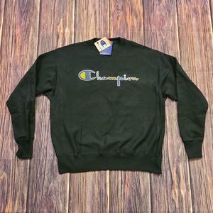 Champion Sweatshirt Mens Large Reverse Weave Black Multicolor Pullover Loose Fit